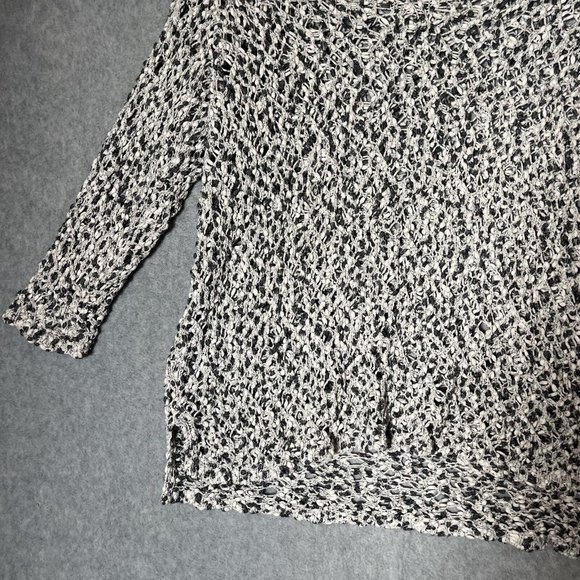 J Jill Sweater Womens Medium Black White Open Knit Popover Pullover Chunky - Picture 3 of 11
